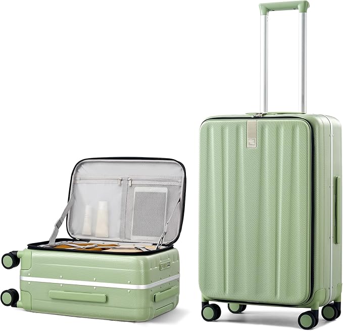 Hanke 24 Inch Checked Luggage PC Hard Shell luggage Top Opening Aluminum Frame Travel Luggage Suitcases with Wheels for Woman Men.(Bamboo Green) by Hanke