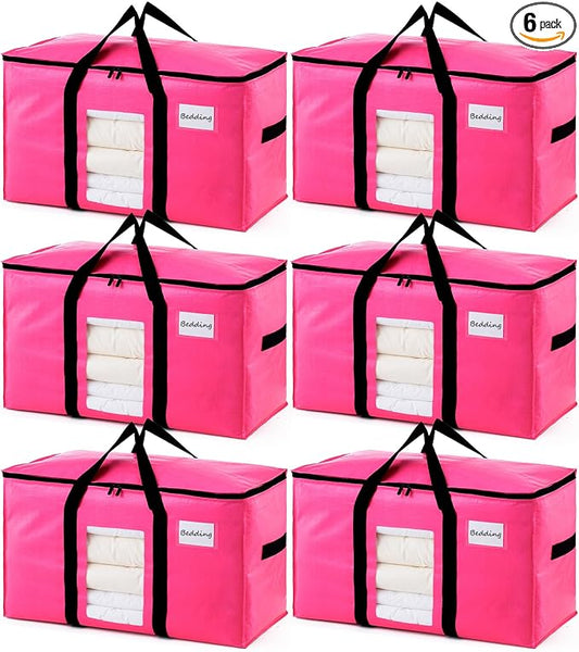 TAILI 6 Pack Pink Extra Large Moving Bags, Heavy Duty Totes with Visible Window, Wrap Around Handles, Space-Saving Storage Solution, Alternative to Moving Boxes by TAILI