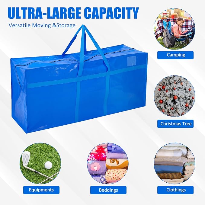 Windyun 4 Pack 121 Gallon Extra Large Moving Bags XXL Heavy Duty Storage Bag with Strong Zipper Handle Jumbo Big Tote Box Foldable for College Dorm Travel Clothes Duffle Blanket Pillow(Blue) - Image 4