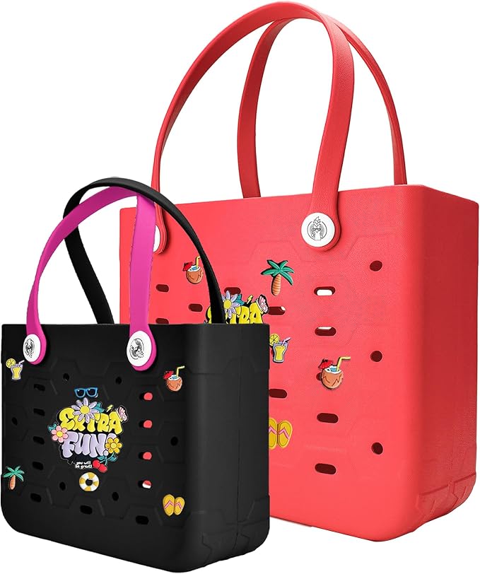 2-Pack Beach Bags Medium & Small,Waterproof Sandproof Rubber Tote Set for Women Men, Vacation Pool Boat Essentials by Unknown