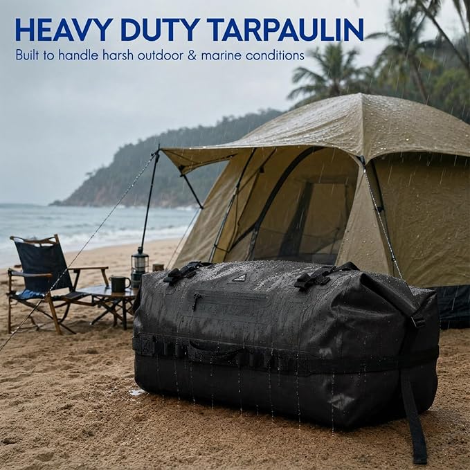 Haimont IPX7 Waterproof Roll-Top Dry Duffel Backpack | 60L/90L Sizes, 500D Tarpaulin, Welded Seams, Mesh Pockets, Boating & Kayaking - Image 3