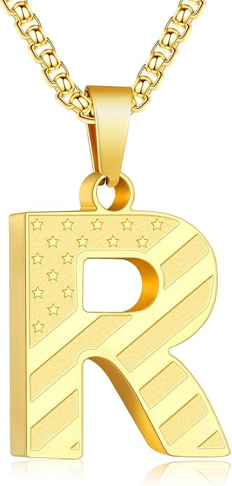 Zocomi Stocking Stuffers Christmas Gift - Initial Necklace Gifts for Men Boys, Stainless Steel American Flag Pendant Jewelry, Christmas Gifts Ideas for Kids Teen Boys