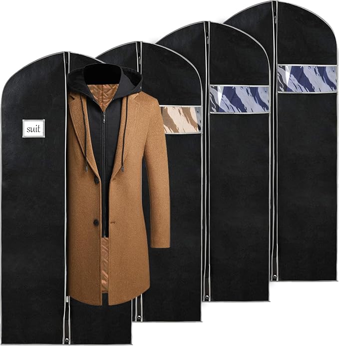 Syeeiex 60'' Dress Bags for Gowns, Set of 4 Garment Bag for Hanging Clothes, Dress Garment Bag, Dustproof and Keep Closet Tidy, Perfect for Suit Evening Dresses Fur Coat Long Dress Gown(Black&Grey) by syeeiex
