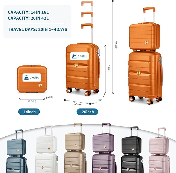 Somago 20-Inch Carry-On Suitcase with TSA Lock, Waterproof, Lightweight, Polypropylene, Sunset Orange, 5-Year Warranty - Image 8