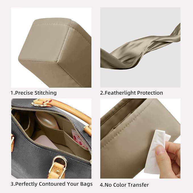 DGAZ Silk Purse Organizer Insert Fits LV Speedy 16/20/25/30/35/45 bags，Silky Smooth Bag Organizer，Luxury Handbag & Tote Shaper（Etoupe grey，SP35） - Image 3