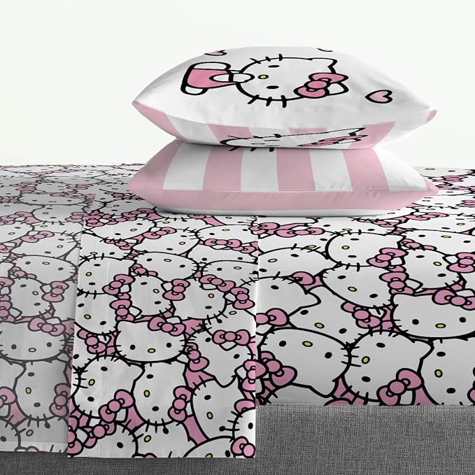 Jay Franco Hello Kitty Cute Queen Sheet Set - 4 Piece Sanrio Super Soft Microfiber, Fade Resistant, Machine Washable, Deep Pocket 10 in, 2 Pillowcases, Girly Pink Kawaii Sheets (Officially Licensed) - Image 2