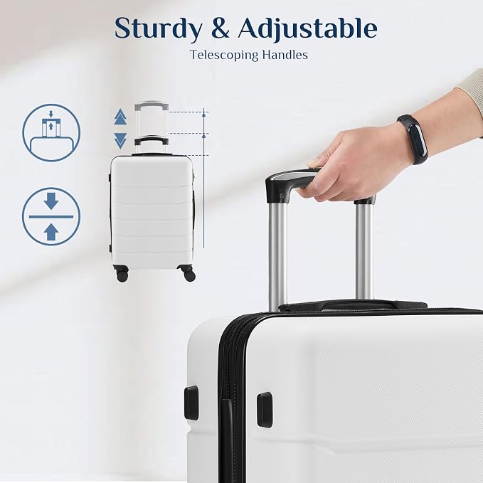 OLIXIS 3-Piece Luggage Set, Carry On Suitcases with Spinner Wheels, Expandable Travel Luggage with TSA Approved Lock & ABS Hard Shell, White, 20/24/28 Inch - Image 4