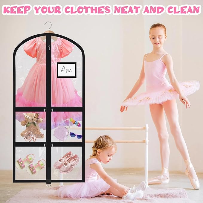 Geelin 14 Pcs Garment Bags for Dance Costumes PVC Clear with Zippers 20 x 40 Inch Garment Bag with Pockets Dance Costume Organizer Carrier for Storage Cover for Adult (Fully Transparent Black) - Image 5