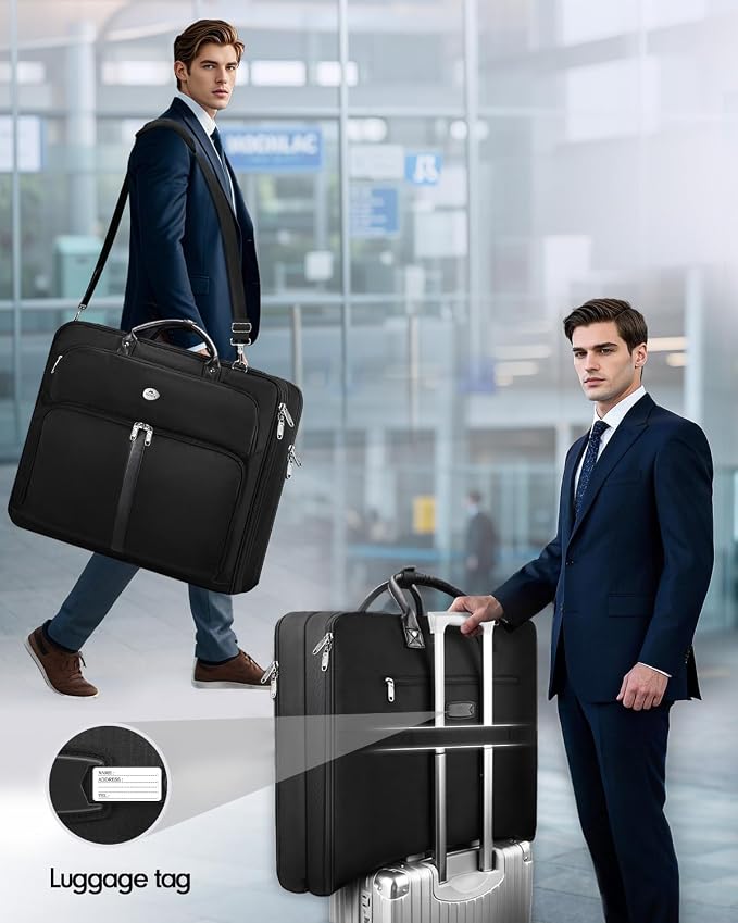 MATEIN Mens Garment Bags for travel, Large Travel Suit Bag Up to 7 Suits with Strap, Wrinkle Free Carry On Garment Bags for Hanging Clothes, Business Suitcase Luggage Bag Fit 17.3 Inch Laptop, Black - Image 6