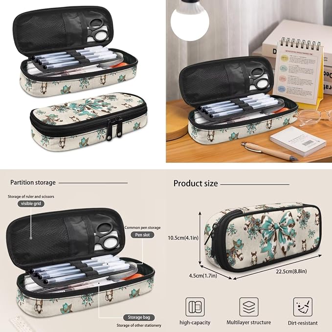 Cow Print Bow 4Pcs Kids Backpack Set, 17 Inch School Bag | Lunch Bag, Water Bottle Holder, Lightweight Durable 600D Material, Multi Pockets, for Boys Girls Elementary Middle School - Image 6