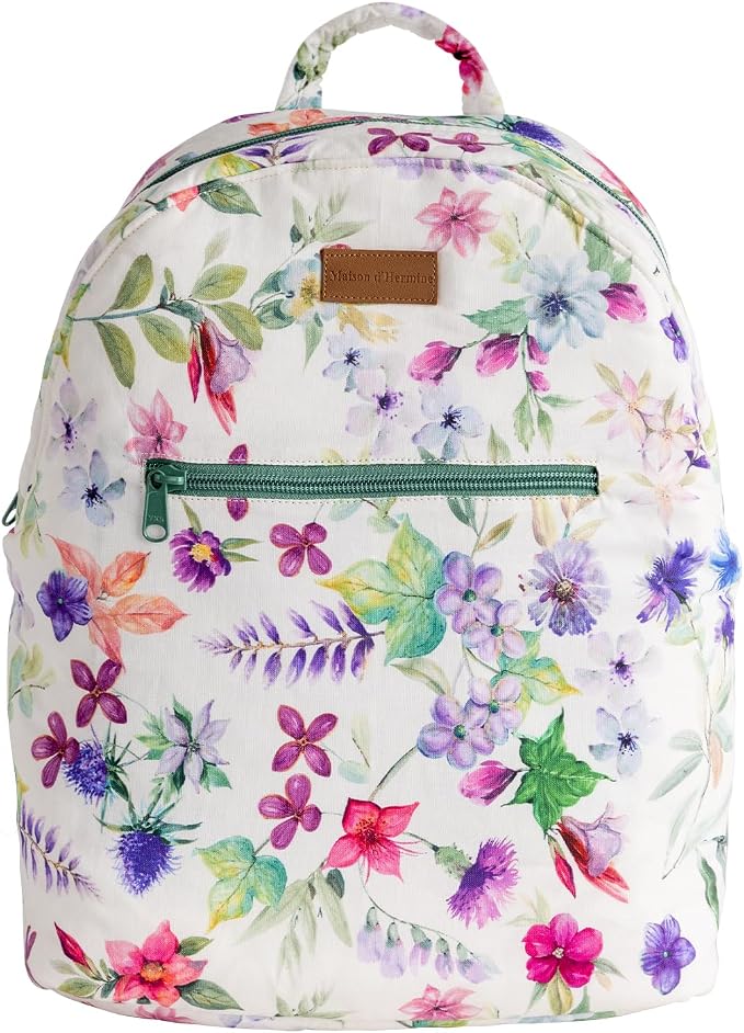 Maison d' Hermine Backpack for Women Men Cotton Shoulder Multipurpose Rucksack with Small Pouch Lightweight Multi Pocket Bag for Travel Work Beach Perfect for Spring Summer (Chardon) by MaisondHermine