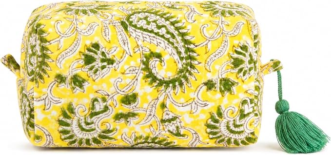Huar Travel Makeup Bag- Large Capacity Cosmetic Bags for Women - Water Resistance Lining Portable Pouch & Open Toiletry Bag - Perfect Girls Makeup Organizer for Travel Essentials (Velvet Lemon Bloom) by Huar
