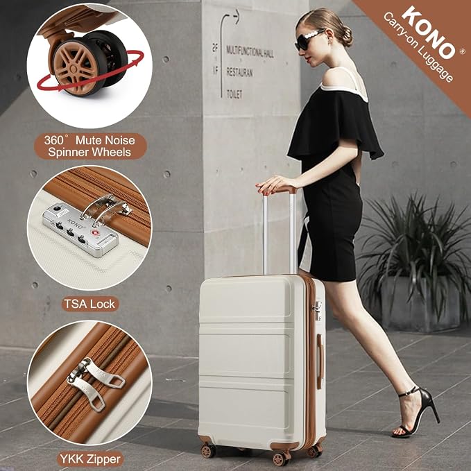 Kono 28 Inch Luggage Expandable Suitcase with Spinner Wheels TSA Lock | Lightweight PC+ABS Hardside Large Checked Luggage Durable Rolling Suitcase Cream White - Image 4