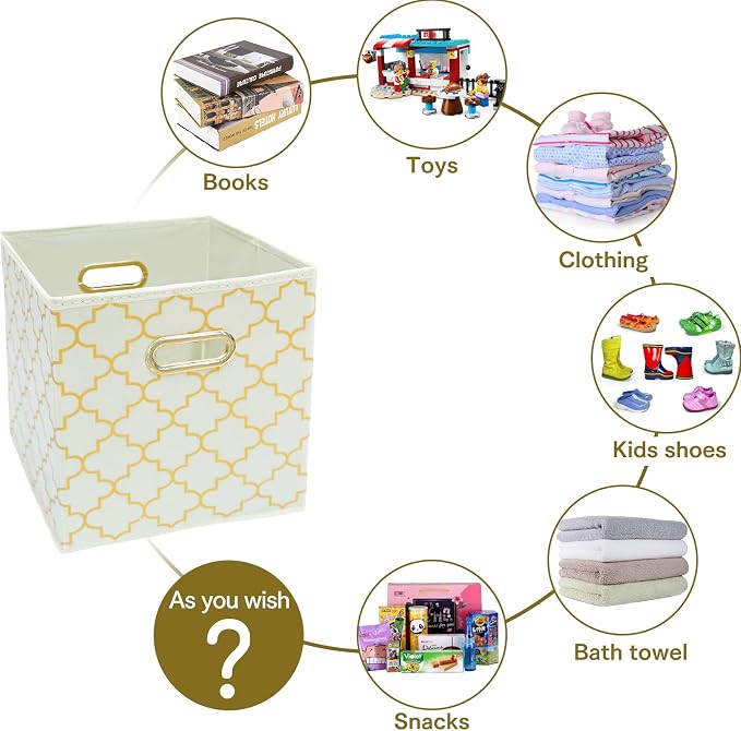 Fabric Cloth Storage Bins,Fabric Cube Organizer with Dual Handles Foldable Cube Storage Baskets for Home Bedroom Storage,Set of 3,(Creamy-White Gold) - Image 3