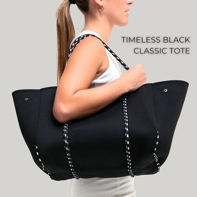 POPUPS Large Neoprene Tote Bag for Women - Everyday Designer Handbag for Travel Work and Beach with Pockets and Zipper Pouch - Image 3