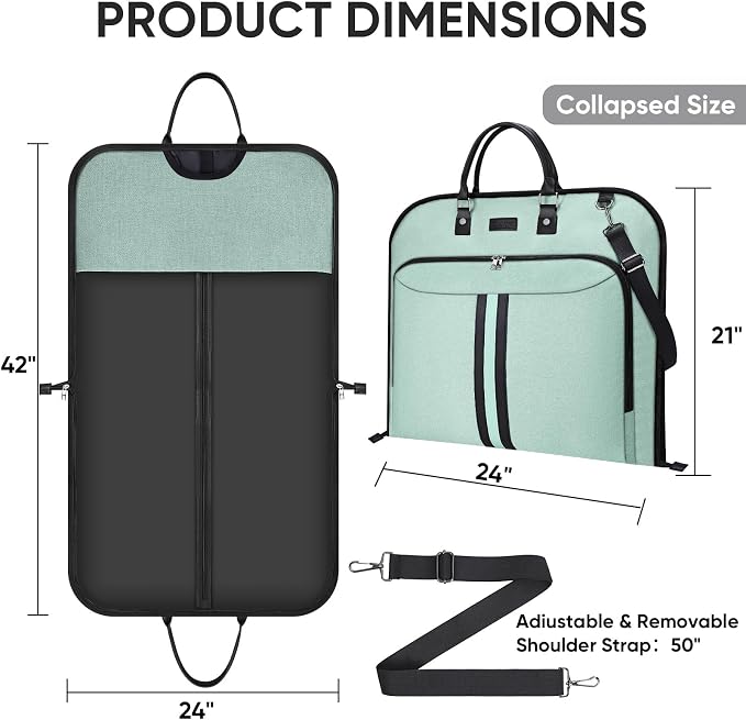 BALEINE Travel Garment Bag, Travel Suit Bag for Men, 42'' Waterproof Carry on Garment Bag for Hanging Clothes, Garment Duffel Bag for Travel Business (Mint Green) - Image 4