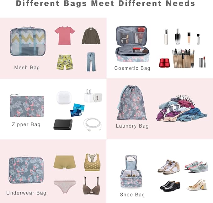 BAGAIL 8 Set Packing Cubes Luggage Packing Organizers for Travel Accessories-Red Flamingo - Image 5