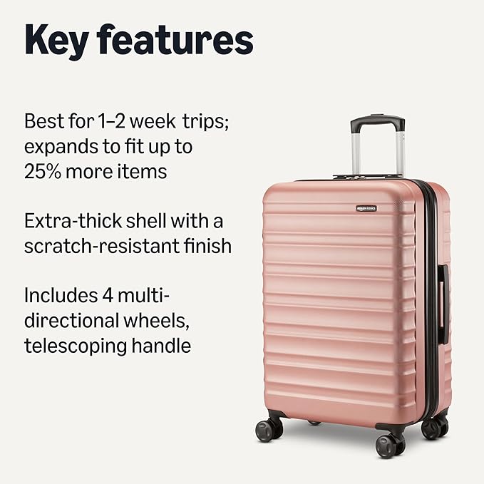 Amazon Basics 26" Hardside Medium Checked Luggage, Expandable Hardshell Suitcase with Telescoping Handle, Scratch-Resistant Surface, Four Multi-directional Wheels, Rose Gold - Image 2