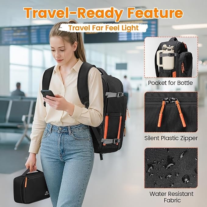 MATEIN Carryon Backpack for Airplane, Travel Backpack with Shoe Compartment | 40L, Airline Approved, Electronics Case, Large Capacity, Water Resistant, Fit 17" Laptop, Wet Pocket, Flight Essential, Black - Image 5