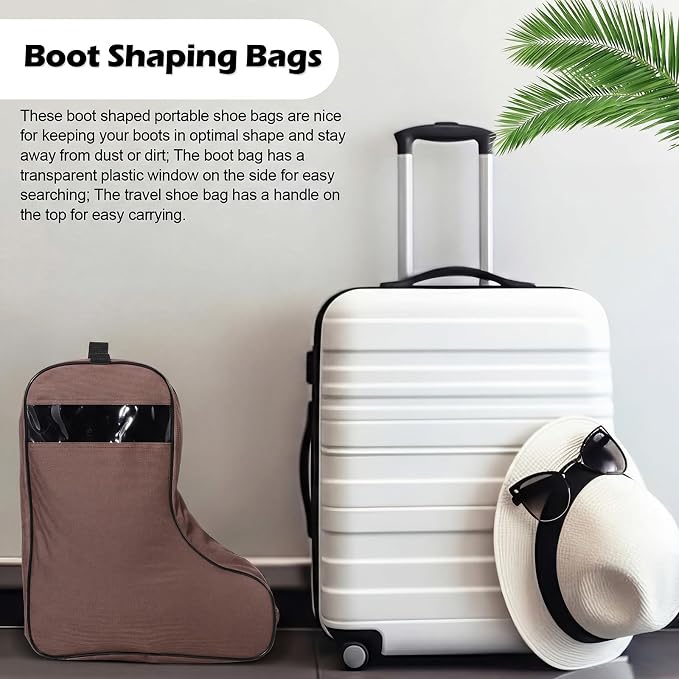 2 Pcs Boot Bags for Cowboy Boots Portable Storage Bag for Travel Long Tube Shoes Bags Men Tall Shoe with Handle for Home (Brown) - Image 4