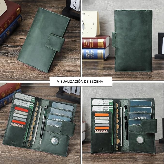 CONTACTS Full Grain Leather RFID Blocking Family Passport Holder for 4 Passport Wallet Compatible with Airtag Travel Passport Cover with 4 Passport Slot, 6 Card Slot (Green) - Image 8