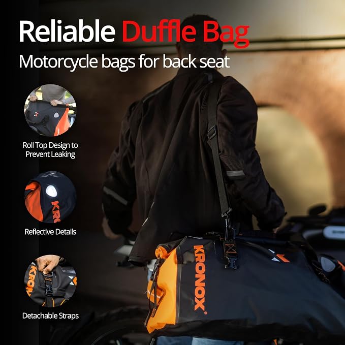 KRONOX Motorcycle Duffel Bag Waterproof, 40L Black – Durable Motorcycle Luggage & Saddle Bags. Back Seat Dry Bag for Travel, Commute & Dirt Bike Gear - Image 8