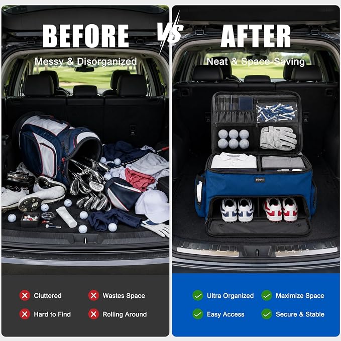 Golf Trunk Organizer with Separate Ventilated Compartment for 2 Shoes | 2 Layer Storage, Up To Us Men'S 16, Waterproof Side Pocket, Golf Car Storage for Balls, Tees, Cap, Clothes, Gloves - Image 5