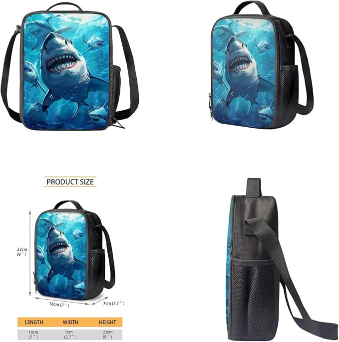 Shark Backpack for Boys Kids Backpack with Lunch Box Water Bottle Carrier and Large Pencil Case 4PCS Set Bookbag with Front Pocket for School Teens 17 inch Sturdy School Bag for Girls - Image 4