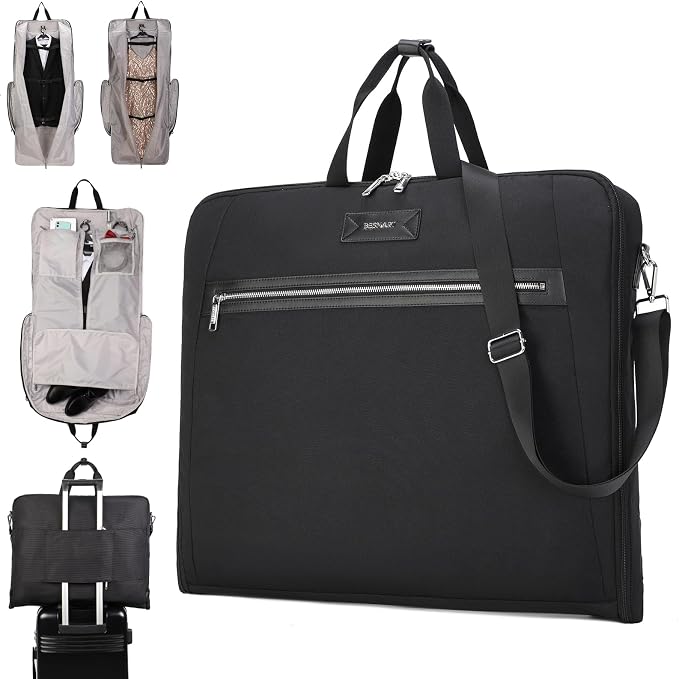 BESMART Garment Bags for Travel, 51" Large Suit Bag for Business Trips | Waterproof,Hangs 3 Suits,Foldable,Wrinkle Free Spacious Luggage Suit Cover,Adjustable Strap,Carry On Flight Approved,Black by BESMART--Establishedin1992