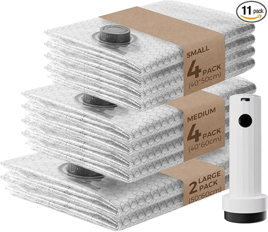 Vacuum Bags for Clothing with Rechargeable Air Pump, 10 Pack Vacuum Seal Bags for Travel, Space Saver Bags for Luggage and Suitcases, Compression Packing Bags in Multiple Travel Size by VOLLYC
