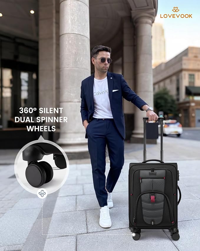 LOVEVOOK Business Softside Checked Luggage with 15.6/17.3 Inch Laptop Compartment, 24 Inch Checked Suitcase with Spinner Wheels Large Capacity Luggage with TSA Lock for Business Trip Travel Grey&Black - Image 2