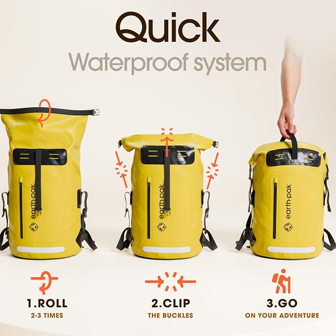 Earth Pak Waterproof Backpack - Heavy Duty Hiking Backpack - Roll-Top Closure Bag - Cushioned Dry Bag Waterproof Phone Case - Image 6