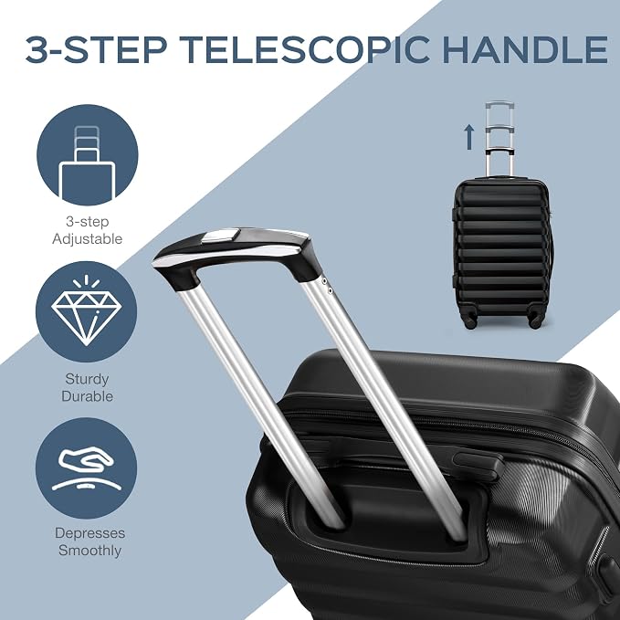 Suitour Luggage Sets 3 Piece Carry On Luggage with Spinner Wheels ABS Hard Case Travel Suitcase Set(20/24/28 inch) 6 PC Packing Bags & Drawstring Backpack - Image 3
