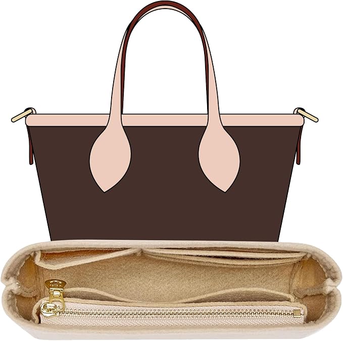 Purse Organizer Insert, Felt Zipper Small Tote Handbag Organizer Compatible with neverfull BB, mini anjou, energy xs and More,Beige/XS by OAIKOR