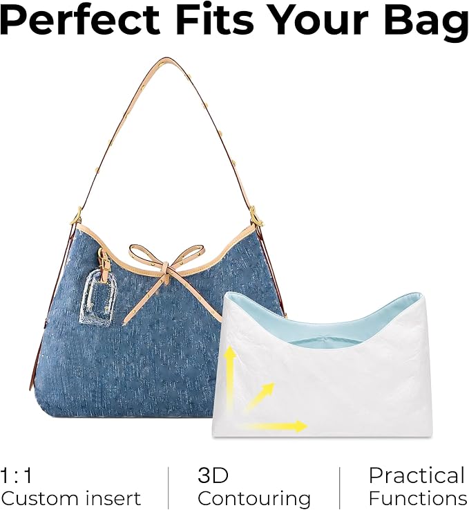 Soft Support Organizer Compatible with LV Carryall Denim | Handcrafted DuPont™ Tyvek®,Handbag Organizer Insert, Precision 1:1 Custom Fit,Celeste,Ideal for Shopping and Daily Carry - Image 3