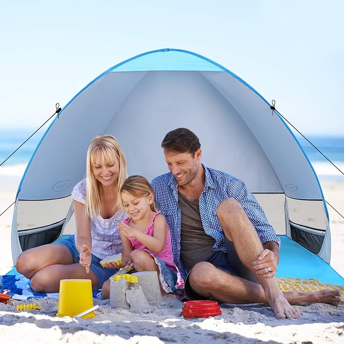 G4Free Large Pop up Beach Tent UPF50+ Automatic Sun Shelter Canopy Portable | Large Outdoor Cabana for 3-4 Person, UV Protection Sun Umbrella, Instant pop-up Design, made of 190T Silver Coated fabric - Image 7