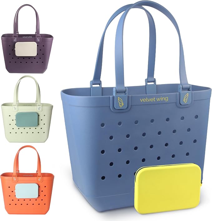 Large Rubber Beach Tote Bag - Waterproof Bag With Sand Proof Pouch For Beach, Travel, Pool (13.7" x 9.4" x 18.9") - Image 9