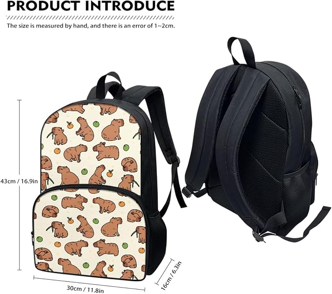 4Piece Cartoon Capybara Backpack Kids Schoolbag Sets with Lunch Box, Pencil Car Water Holder Sleeve Crossbody Bag for Boys Girls，17Inch Large Capacity Bookbag Casual Daypack for Travel - Image 2