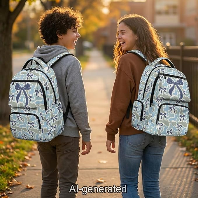 Camo Bow 17 Inch School Backpack Set for Kids, 4 Piece Lightweight Backpack with Lunch Bag, Pencil Case and Water Bottle Holder, 600D School Bag for Students - Image 2