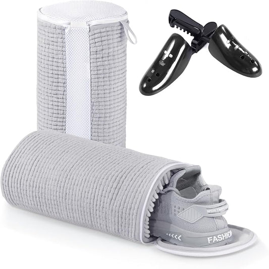 Teletrogy Shoe Laundry Bags for Washing Machine, Reusable Laundry Shoe Bag for Washer and Dryer, Fluffy Fibers 360° Wrap Around Cleaning, Adjustable Protective Shoe Trees - Home Dorm Travel, Gray by Teletrogy