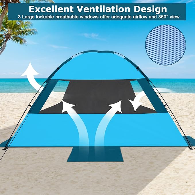 COMMOUDS Beach Tent Sun Shelter for 3/4/6/8 Person, UPF 50+ UV Protection Beach Shade Canopy Tent, Lightweight, Easy Set Up and Carry - Image 4