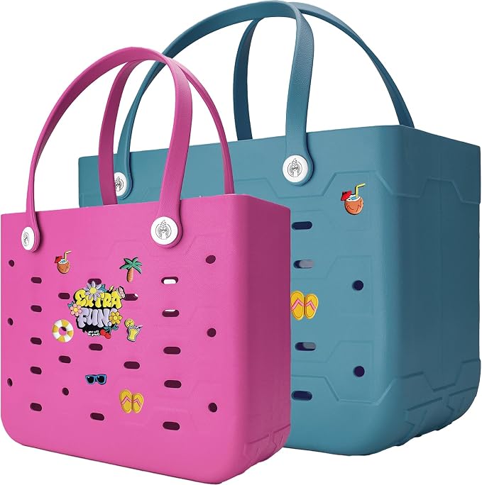 2-Pack Large Beach Bags XL & M Waterproof Tote, Sandproof, Washable- Essentials: Pool, Boat, Sports, Groceries by Unknown