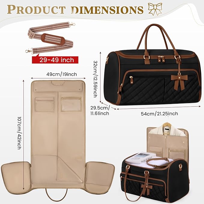 RAINSMORE Garment Bags for Travel Women Convertible Garment Duffle Bag for Hanging Clothes, Large Carry On Garment Bag with Shoe Bag & Wet Pocket, Foldable Dress Suit Business Travel Weekender Bags - Image 6