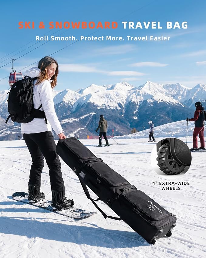 Snowboard Bag with Wheels, Extendable Ski Bags for Air Travel Length up to 175cm, 3 TPU Zippered Bags, Flexible Storage for Snowboards, Helmets, Jacket and boots, Waterproof - Image 3