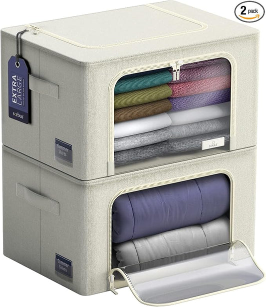 Sorbus Jumbo Storage Bins with Metal Frame - Oxford Fabric Storage Containers with Large Clear Window & Carry Handles - Stackable & Foldable Clothes Organizer Bags for Bedding Linen, Clotheing & More by Sorbus