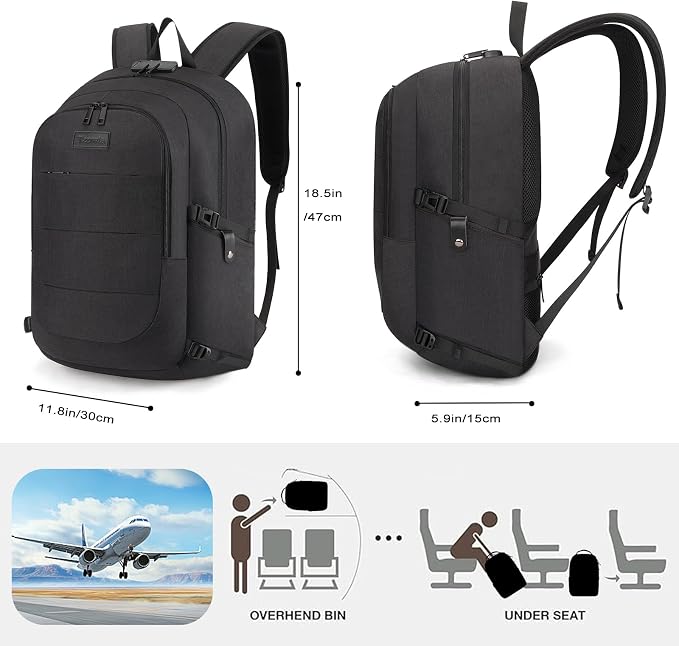 Tzowla Travel Laptop Backpack Water Resistant Anti-Theft Bag with Giant Tumbler Holder Pocket and Lock 15.6 Inch Computer Business Backpacks for Women Men Work College,Casual Daypack(Black) - Image 6
