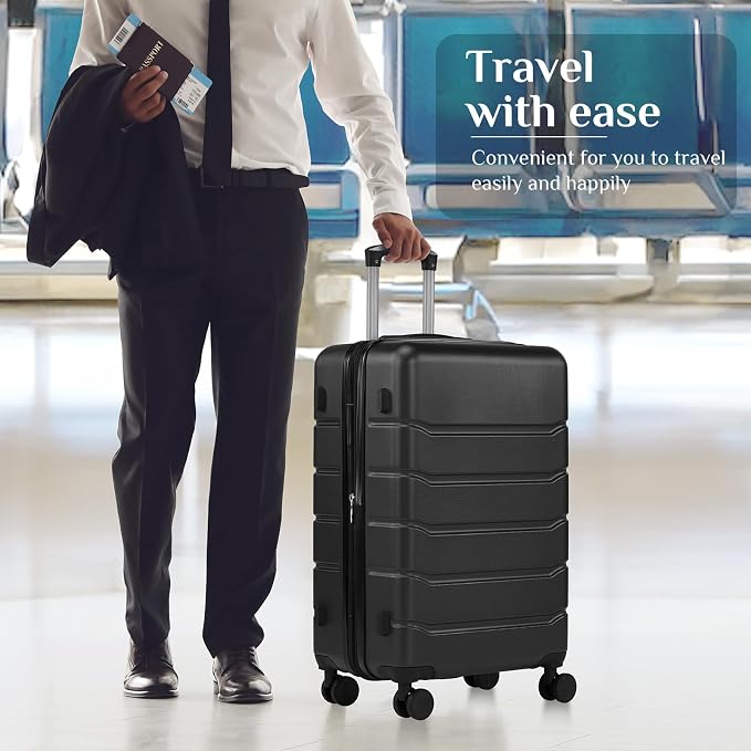 OLIXIS 24 Inch Luggage, Hardside Suitcase with Spinner Wheels, Lightweight ABS Hard Shell Checked Luggage, TSA Approved Lock, Expandable Medium Suitcase for Travel & Business–Black - Image 9