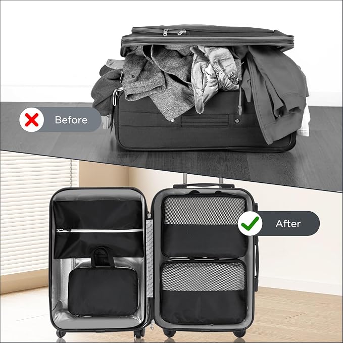 AiQInu 4-Piece Suitcase Organizer, Compression Packing Cube Space-Saving Expandable Ultralight Travel Organizer for Clothes, Shoes, Underwear Travel Set for Backpacks or Hand Luggage - Image 5