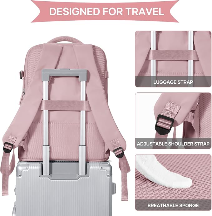 coowoz Large Travel Backpack For Women Men,Carry On Backpack Flight Approved,Hiking Backpack Waterproof Outdoor Rucksack Casual Daypack Fit 15.6 Inch Laptop Shoes Compartment (Pink Purple-L) - Image 6