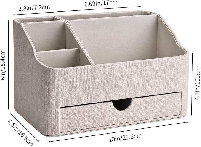 KINGFOM Leather Makeup Organizer with Drawer, Cosmetic Storage for Dresser Countertop and Bathroom Vanity, Beauty Holder for Lipstick Brush Skincare (Beige) - Image 2